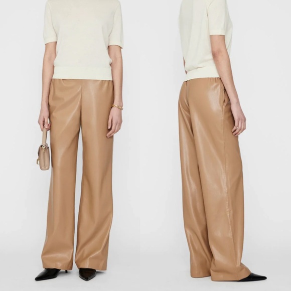 Anine Bing NEW Koa Pant Butterscotch Vegan Leather Wide Straight Leg Pant Sz S - Picture 1 of 13